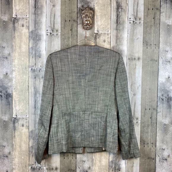 Max Mara Tweed Leather Trim Tie Waist Blazer in Grey Multi Size 10. - Picture 2 of 9